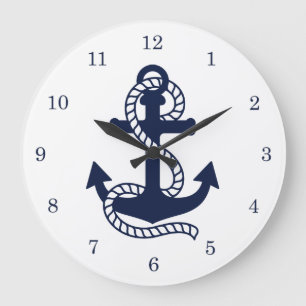 Nautical Navy Blue Anker {hole deine Farbe} Große Wanduhr