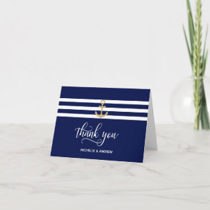 Nautical Navy Blue Gold Anker Vielen Dank für Ihre Karte