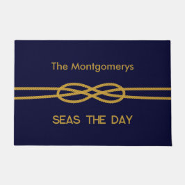 Nautical Navy Blue Gold Rope Custom Names Fußmatte