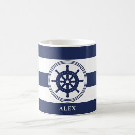 Nautical Navy Blue Lenkrad Personalisiert Kaffeetasse