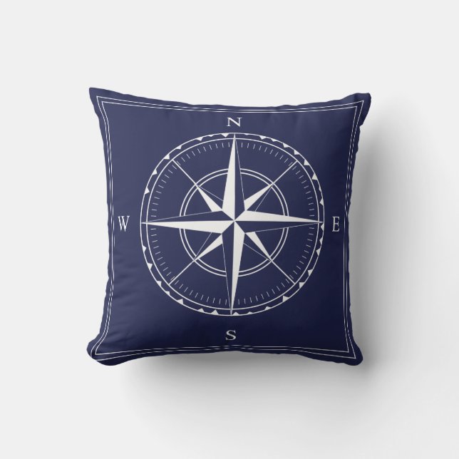 Nautical Navy Blue Old Ships Kompass Design Kissen (Vorderseite)