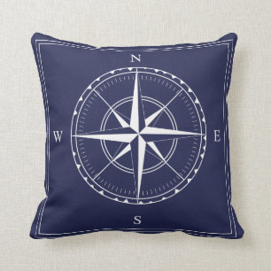 Nautical Navy Blue Old Ships Kompass Design Kissen