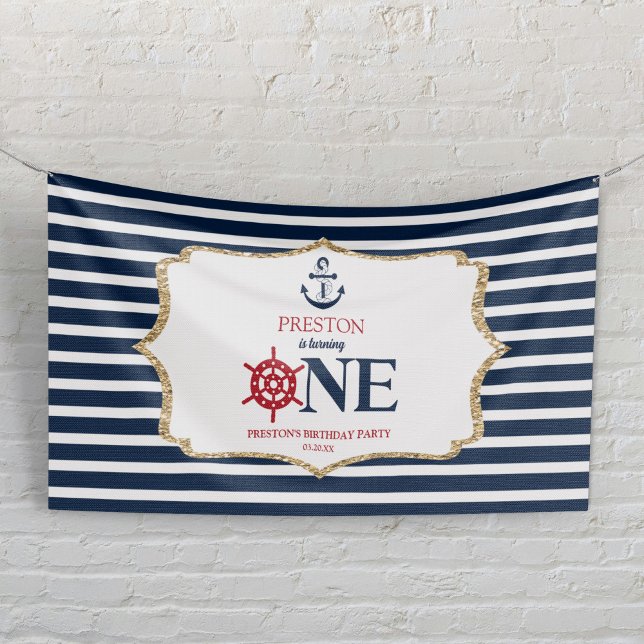 Nautical Navy Blue ONE First 1st Birthday Party Banner (Von Creator hochgeladen)