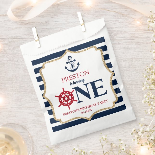 Nautical Navy Blue ONE First 1st Birthday Party Geschenktütchen (Ausgeschnitten)