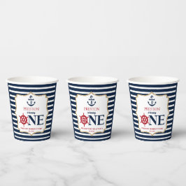 Nautical Navy Blue ONE First 1st Birthday Party Pappbecher