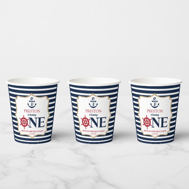 Nautical Navy Blue ONE First 1st Birthday Party Pappbecher (Multi)
