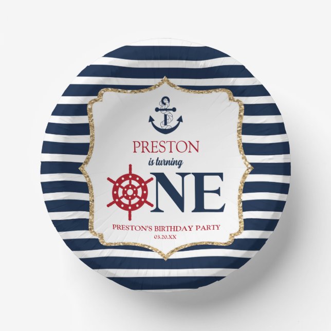 Nautical Navy Blue ONE First 1st Birthday Party Pappteller (Vorderseite)