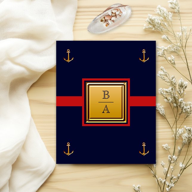 Nautical Navy Blue Red Budget Einladung zur Hochze Flyer (Von Creator hochgeladen)