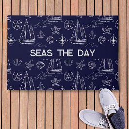 Nautical Navy Blue Sailboat Pattern Fußmatte