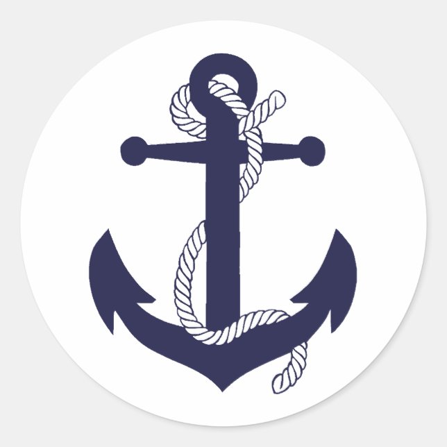 Nautical navy blue silhouette anchor rope/design 2 runder aufkleber (Vorderseite)