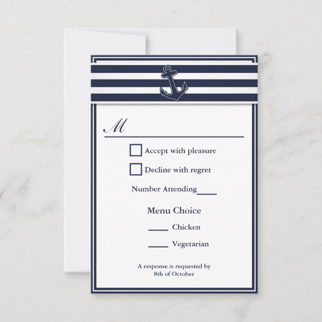 Nautical Navy Blue Swallows RSVP 2 Menu Choix (Devant)