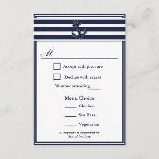 Nautical Navy Blue Swallows UAWG 3 Menu Choice RSVP Karte