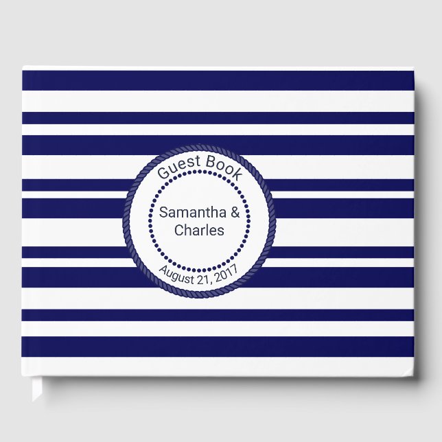 Nautical Navy Blue Wedding Gästebuch (Vorderseite)