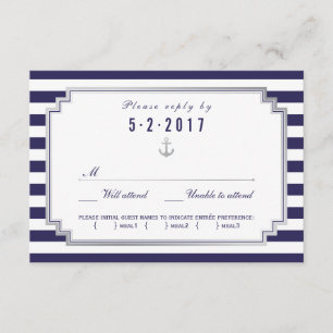 Nautical Navy Blue Wedding RSVP Card Wahlmöglichke Karte
