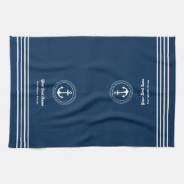 Nautical Navy Blue Welcome Aboard Boat Name Anchor Geschirrtuch