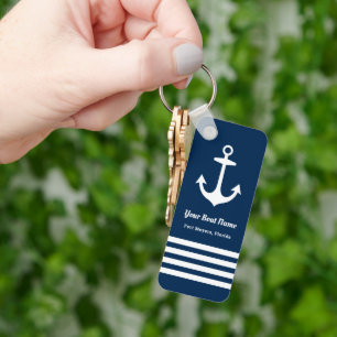 Nautical Navy Blue Welcome Aboard Boat Name Anchor Schlüsselanhänger