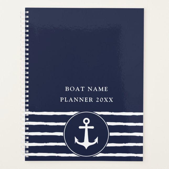 Nautical Navy Blue White Ancre Nom du bateau 2023 (Devant)