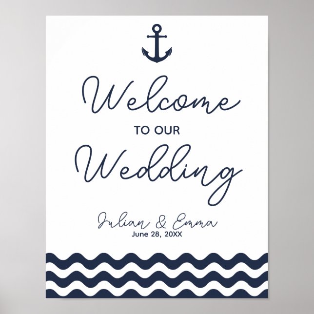 Nautical Navy Blue Willkommen bei unserem Hochzeit Poster (Vorne)