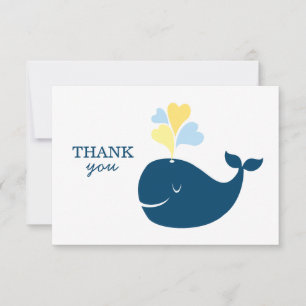 Nautical Navy Blue Yellow Whale Boy Baby Showdusch Dankeskarte