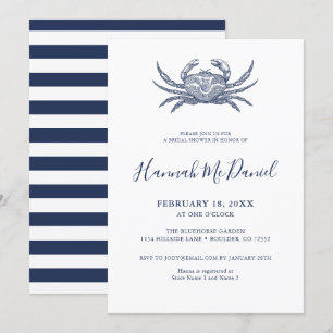 Nautical Navy Crab Bridal Shower Invitation Card Einladung
