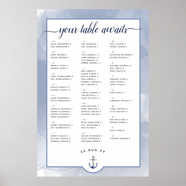 #Nautical Navy+Dusty Blue Watercolor Seekarte Poster (Vorne)