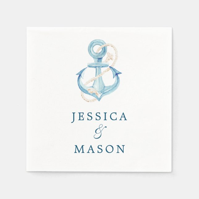 Nautical Navy Hochzeitcocktail Napkin Serviette (Vorderseite)
