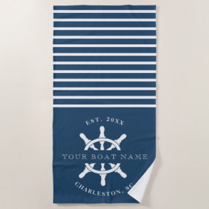 Nautical Navy - Ihr Bootname Streifen Strandtuch