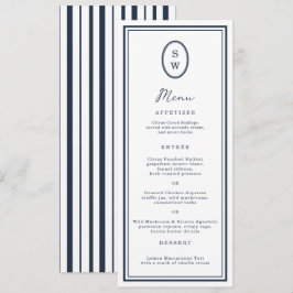Nautical Navy Monogram Long Wedding Menu Card Einladung