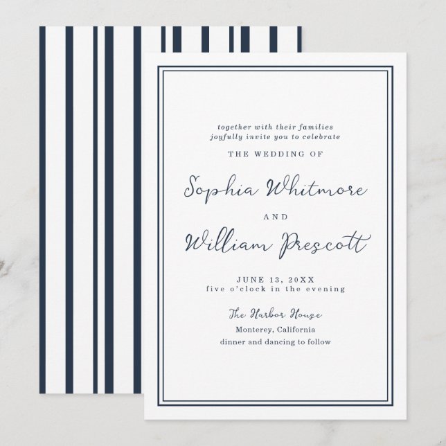 Nautical Navy Stripe Wedding Invitation (Devant / Derrière)