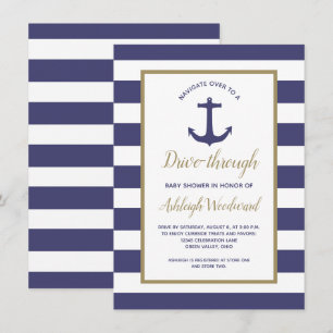 Nautical Navy Stripes Drive-Through-Babydusche Einladung