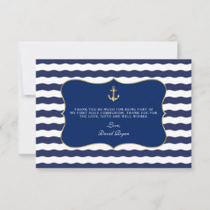 Nautical Navy Waves Anchor Boy Heilige Kommune Dankeskarte