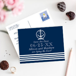 Nautical Navy Wedding Monogram Save the Date Ankündigungspostkarte