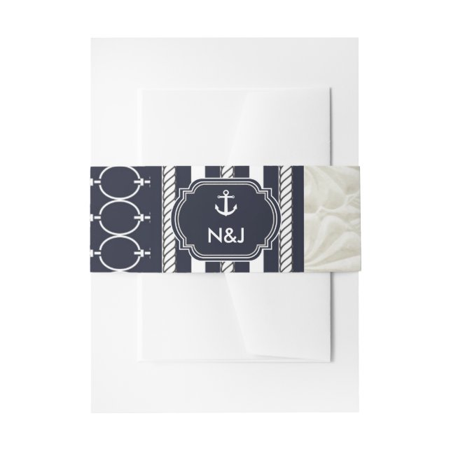 Nautical Navy & White Elegant Beach Hochzeit Einladungsbanderole (Vorderseite Beispiel)