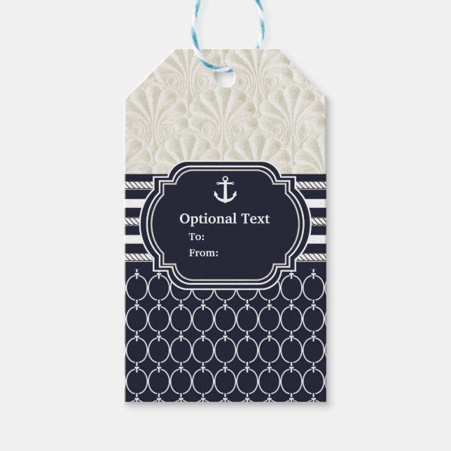 Nautical Navy & White Elegant Beach Hochzeit Geschenkanhänger (Vorderseite)