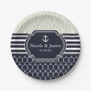 Nautical Navy & White Elegant Beach Hochzeit Pappteller