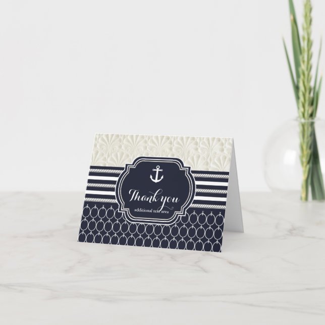 Nautical Navy & White Elegant Beach Vielen Dank Dankeskarte (Vorderseite)