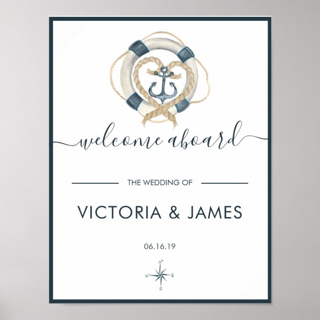 Nautical Navy & White Wedding Welcome Poster (Vorne)