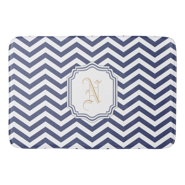 Nautical Navy Zickzack Monogramat Badematte (Vorderseite)