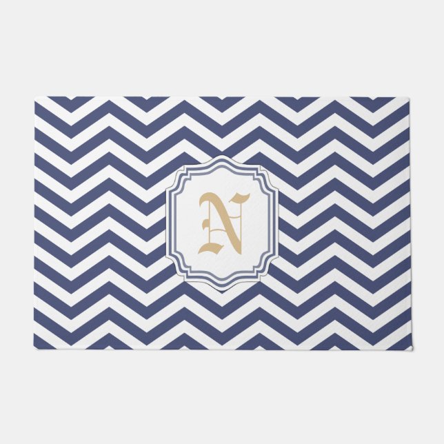 Nautical Navy Zickzack Monogramat Fußmatte (Vorderseite)
