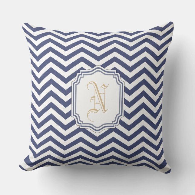 Nautical Navy Zickzack Monogramat Kissen (Vorderseite)