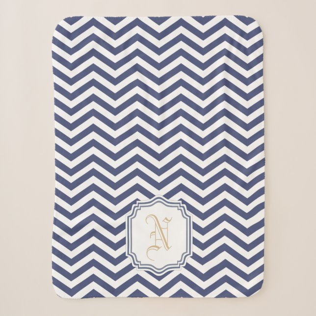Nautical Navy Zickzack Monogramat Sherpadecke (Vorderseite)