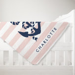 Nautical Nursery Pink Stripe Anchor Personalized Babydecke<br><div class="desc">Design features a rope and anchor illustration in classic navy blue,  on a background of light pink and white stripes. Personalize with a name or text of your choice. Coordinating accessories available in our shop!</div>