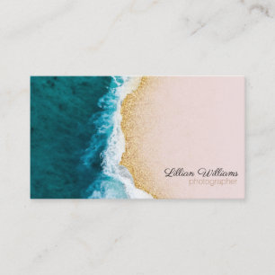 Nautical Ocean Aquamarin Waves Gold Glitzer Ombre  Visitenkarte