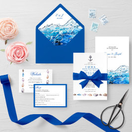 Nautical Ocean Beach Blue Wedding Rsvp Card Karte