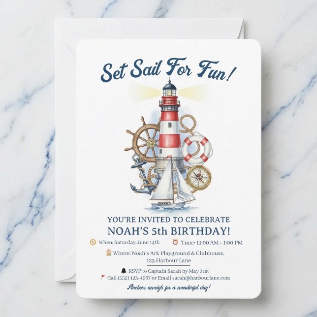 Nautical Ocean Beacon Party Invite Einladung (Perfect for little sailors.)