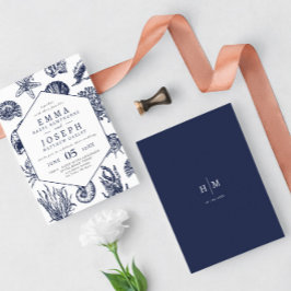 Nautical Oceanic Classic dunkelmeerblaue Hochzeit Einladung