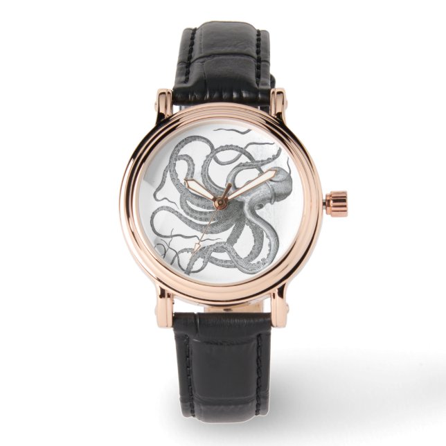 Nautical octopus vintage kraken drawing steampunk armbanduhr (Vorderseite)