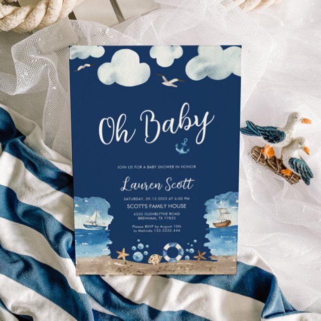Nautical Oh Baby Navy Baby Shower Einladung (Von Creator hochgeladen)