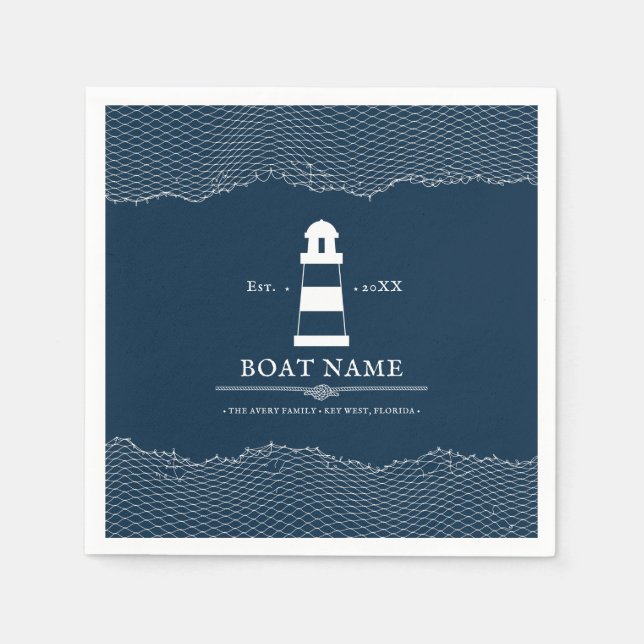 Nautical Personalisiert Blue Leuchtturm Boat Napki Serviette (Vorderseite)