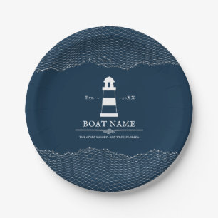 Nautical Personalisiert Blue Leuchtturm Name des S Pappteller